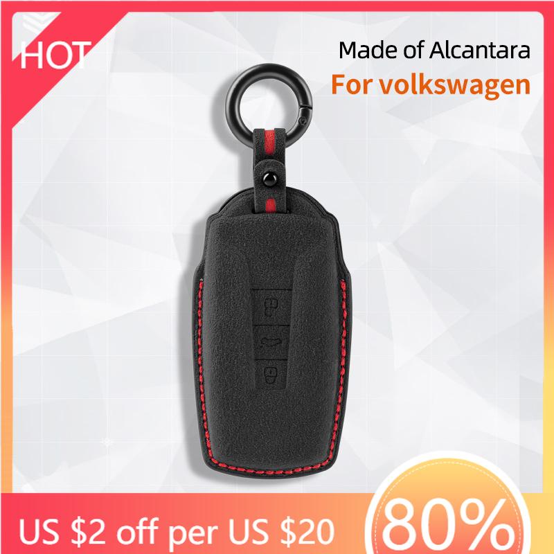 Styling Mouldings High-quality Car Key Protection Shell Suede for For VW Volkswagen Touareg 3 Button 2018 - 2021 Auto Key Case C