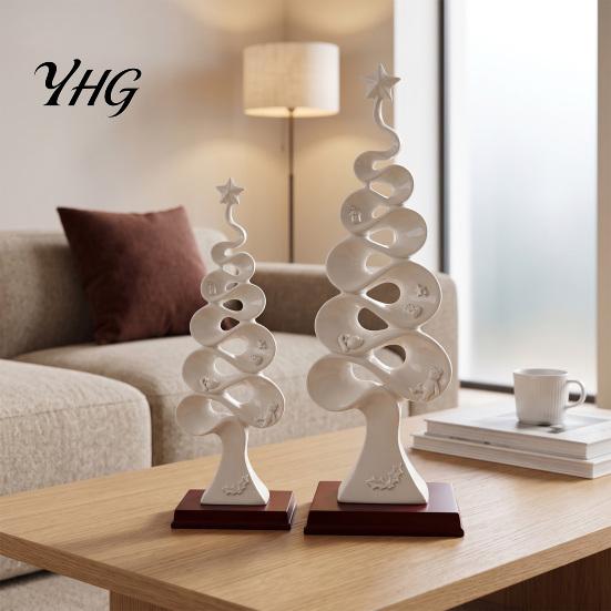 Unique Desktop Figurines Abstract Christmas Tree Figurine, Artistic Spiral Sculpture, Modern Xmas Durable Resin Tabletop Statues Statue for