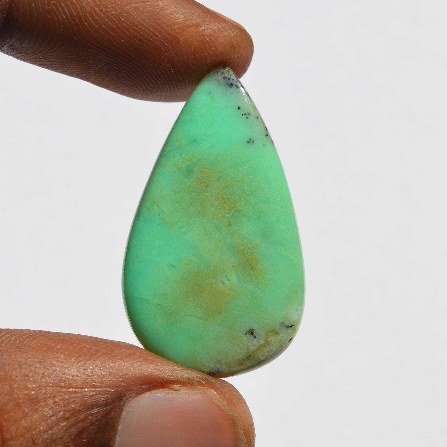 

Кабошон из натурального драгоценного камня хризопраз - россыпью полудрагоценный камень 19 карат грушевидной формы 33x19 мм, Jewelry Craft Supply 33x19 mm зелёный