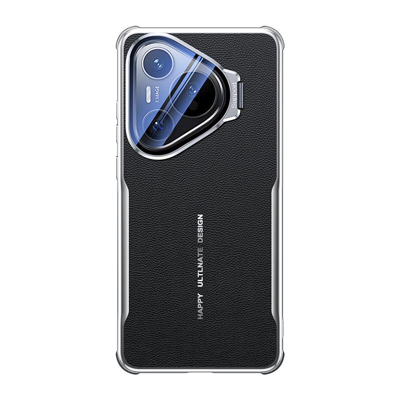 For Huawei  Pura 70 Pura 70 Pro Metal lens holder, plain leather back panel phone case Huawei Pura 70 Pro чёрный
