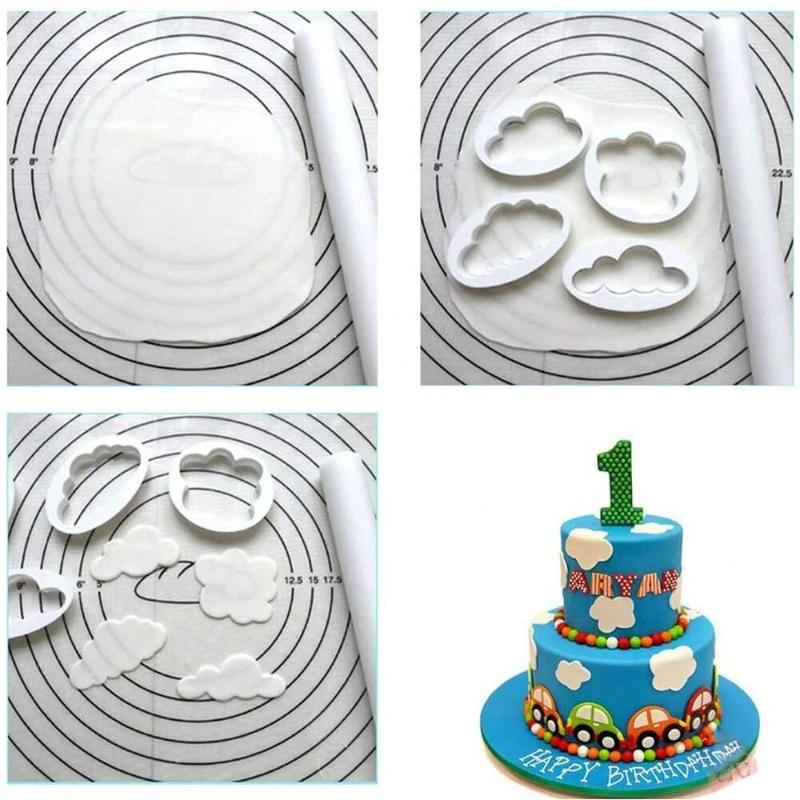 5PCS/set Cloud Cake Mold Set Durable Plastic Fondant Cutter for Cakes Cookies Biscuits Chocolates Sugarcraft Stamp Plunger Mold