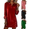 Damen Funkelndes Hemdblusenkleid Pailletten Samt Patchwork Langarm V-Ausschnitt Kleid Lässig Revers Locker Abendpartykleid
