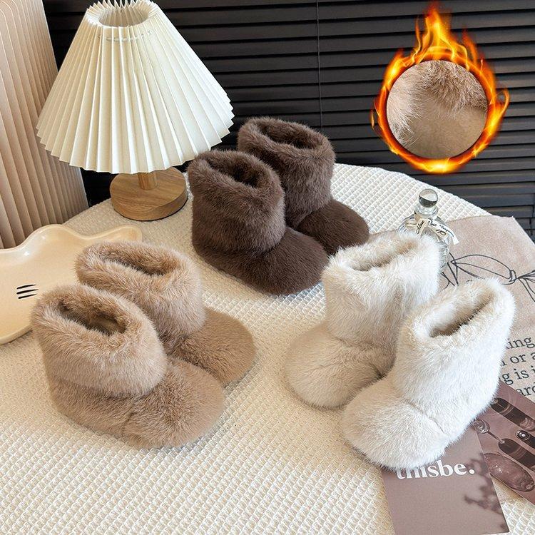 Korean version of children's fluffy boots winter 2025 new girls' snow boots boys' large cotton shoes thickened warm baby cotton boots