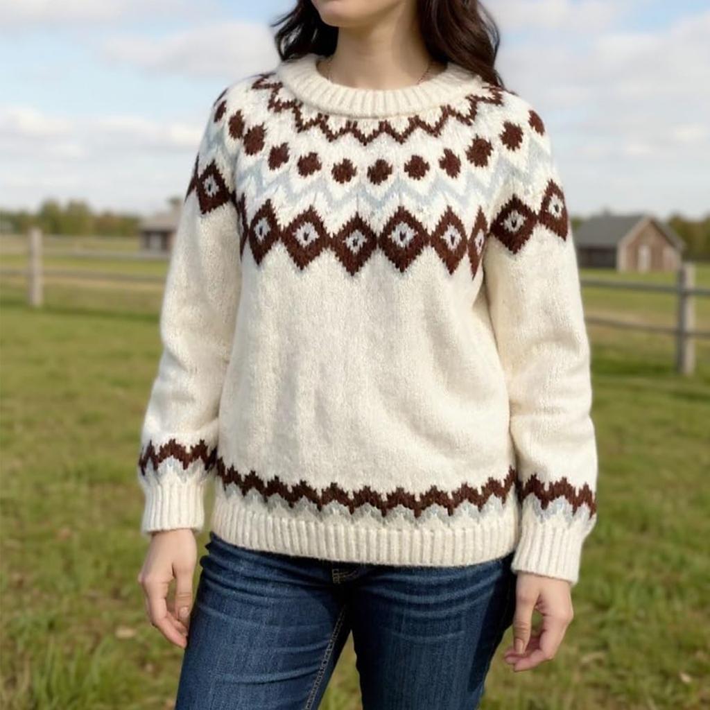 Ladies' Fashion Sweater, Round Neck,Loose Pullover Long-sleeved Knitted Sweater