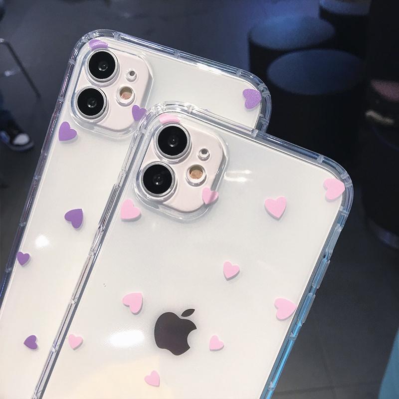 Cute Love Heart Transparent Phone Case For Iphone 12 11pro X Xr Xs Max 12 Mini 7 8 Plus Soft Clear Tpu Shockproof Back Cover