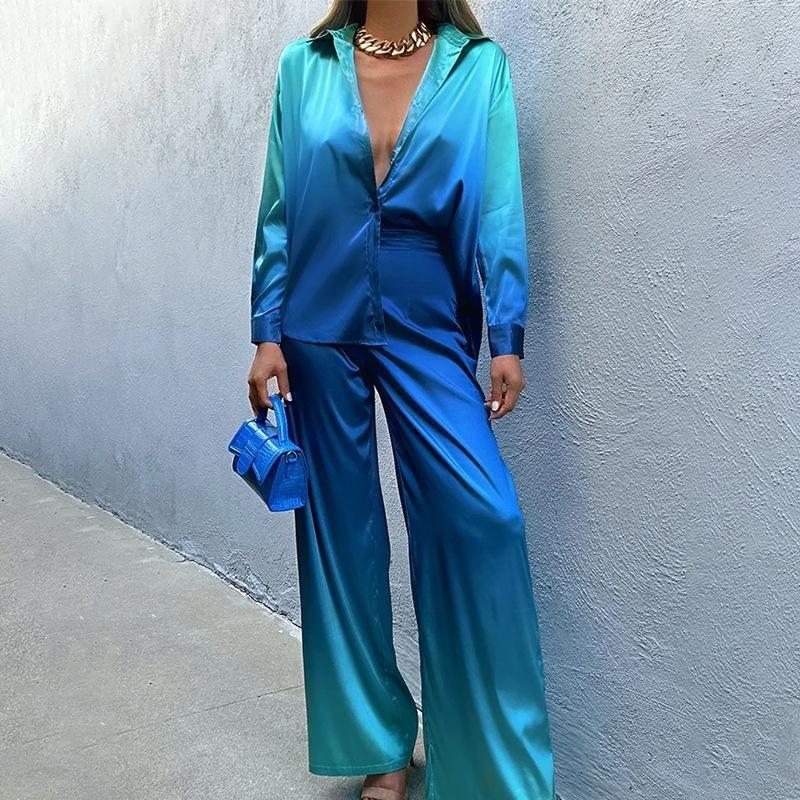 New Set Loose Printed Long-sleeved Shirt Casual Fashion Casual Suit Colourful Suit Party Suit Casual Suit