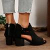 2025 Sandals Black Shoes for Women Block Heels Square Toe Big New Beige Boot Summer Chunky Girls High Velvet Fashion