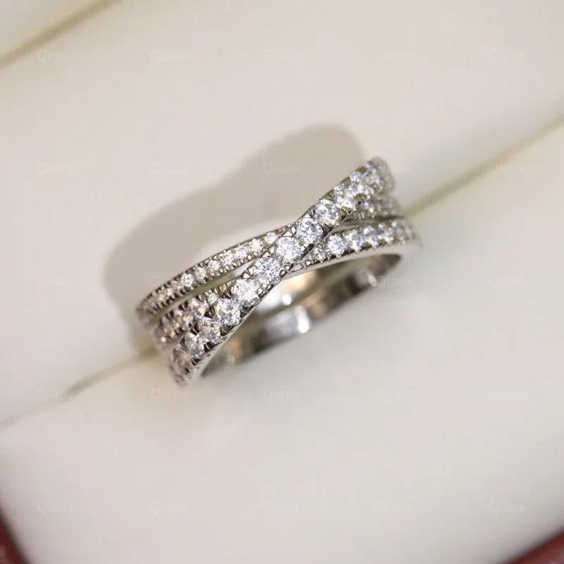 Full of Diamonds, Three Rows of Crossed Rings, Simple and Versatile, Personalized Niche Design, Rings, Light Luxury Temperament, Women