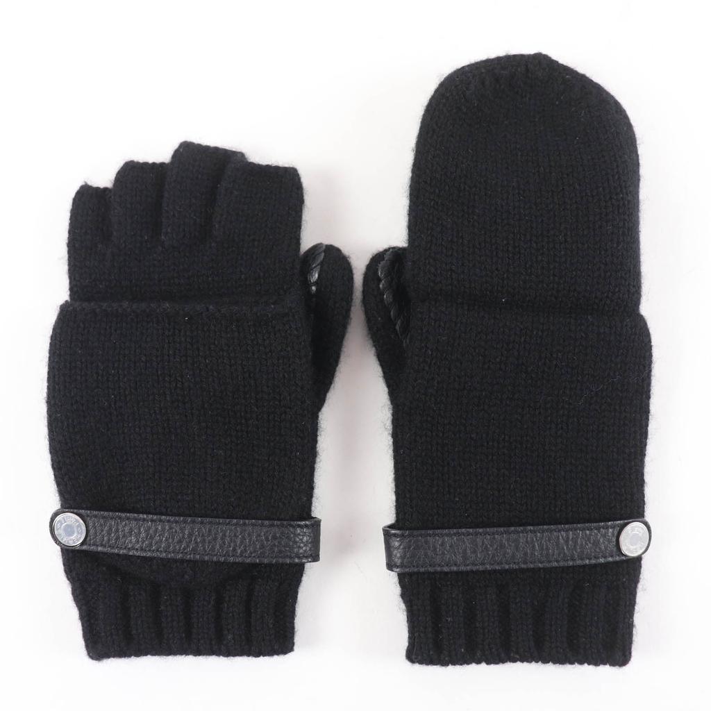 Pristine HERMES Baltimore Mittens Serie Metal Knit Gloves black cashmere S Used