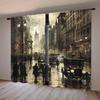 2 Panels Retro London Streets Decorative Curtains   Semi Transparent Without Lining   Durable Polyester Fiber Curtains