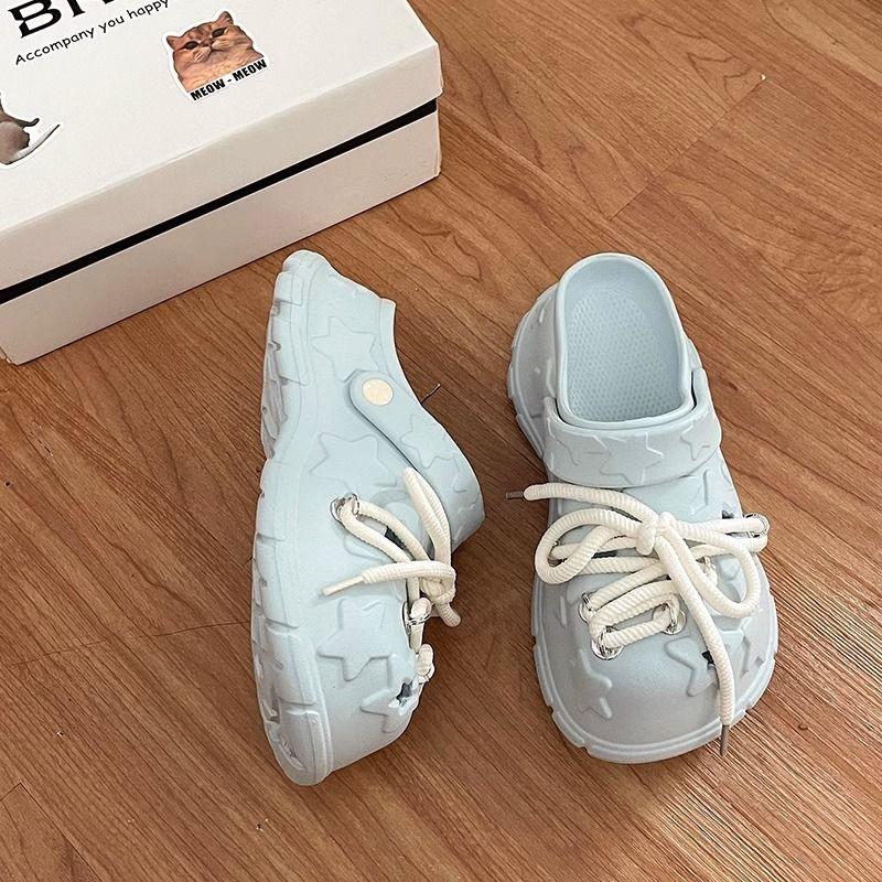 Fashion Women Platform Sandals Leisure DIY Laceup Clogs Thick Sole Summer Garden Shoes Cute Star Style Female Daily Street Slippers