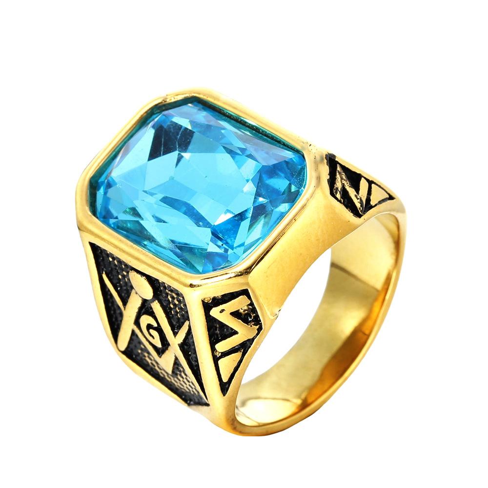 Trendy Gold Plated Titanium Ring with Colorful Gems Punk Style Stainless Steel Jewelry