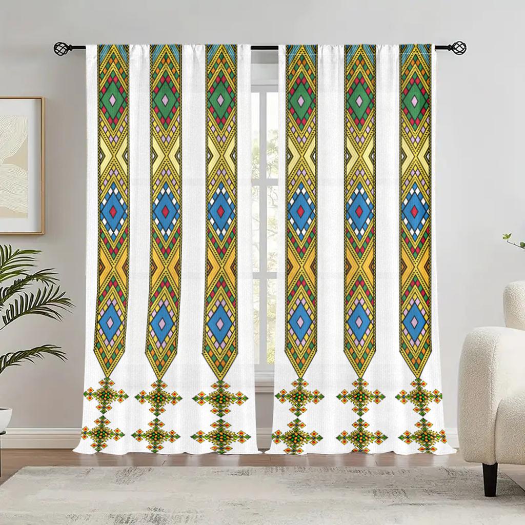 

2024 Роскошные Эритрейские/Эфиопские Современные Шторы На Окна Saba и Telet Design Шторы с Крючками/Шторами для Гостиной, Шторы 2 Шт. W150H166cm(59x62in)&Rod Pocket белый