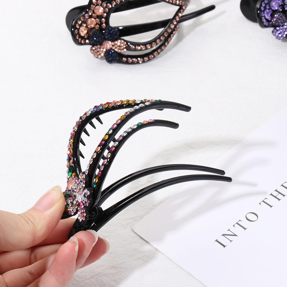 Shiny Flexible Headwear Hairpins Heart  Flower Rhinestone Hair Clip Hollow Claws Acrylic