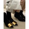 Pointed Kitten and Gold Button Short Boots Elastic Skinny Boots Socks Boots