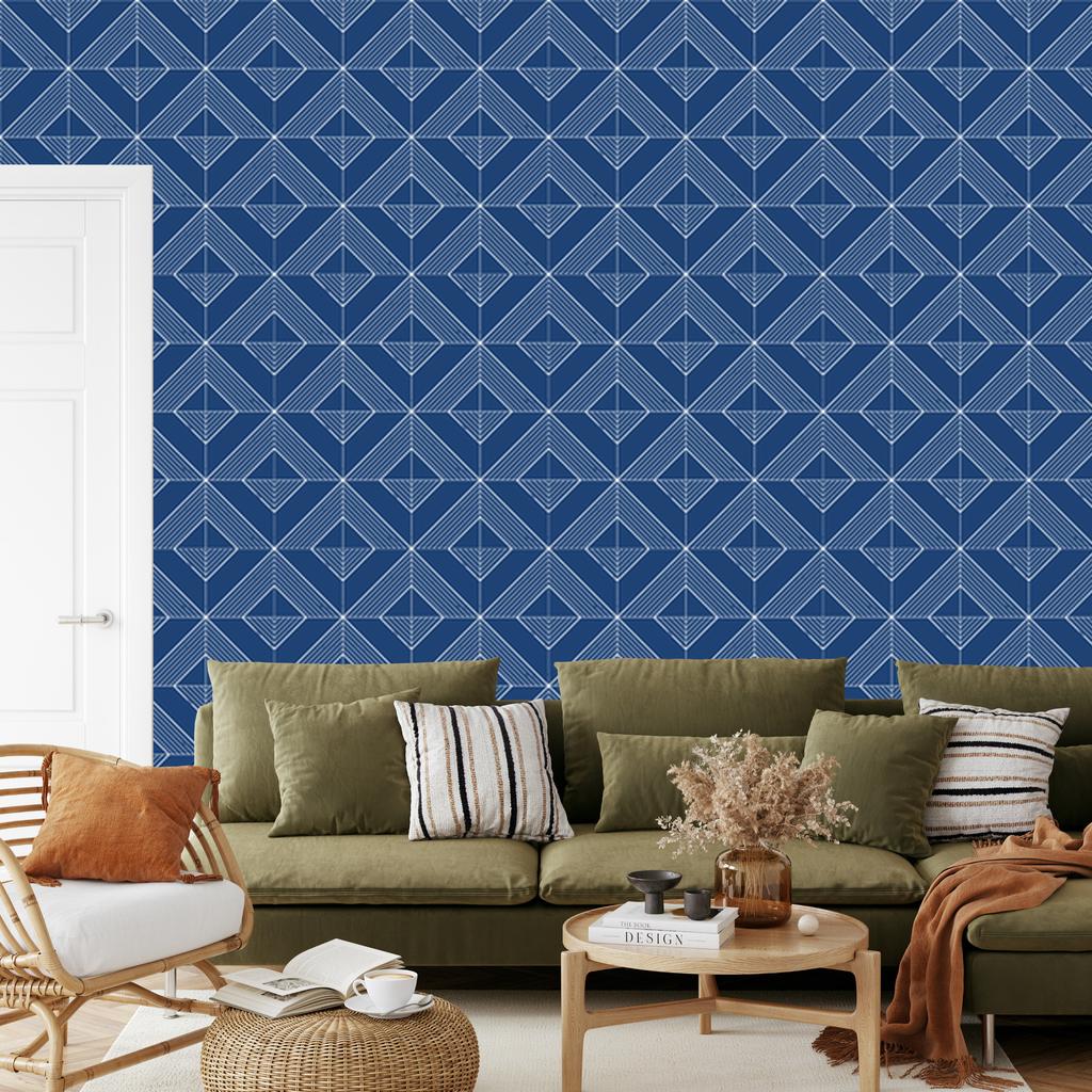 Wallpaper Geometric Rhombuses Blue, Bottom Blue 50x1000