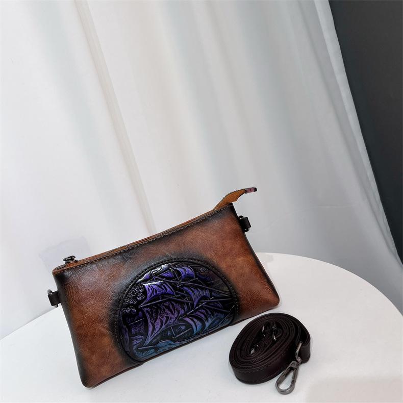 

Chinese style literary embossed high quality soft durable fashion exquisite lightweight commuting outdoor crossbody bag shoulder bag чорний