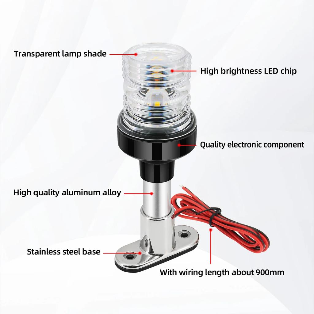 6 Inch 8 Inch LED Navigation Light 12V-24V Rain Proof Marine Boat Light Stainless Steel Base Light Transparent Lamp Shade Lamp
