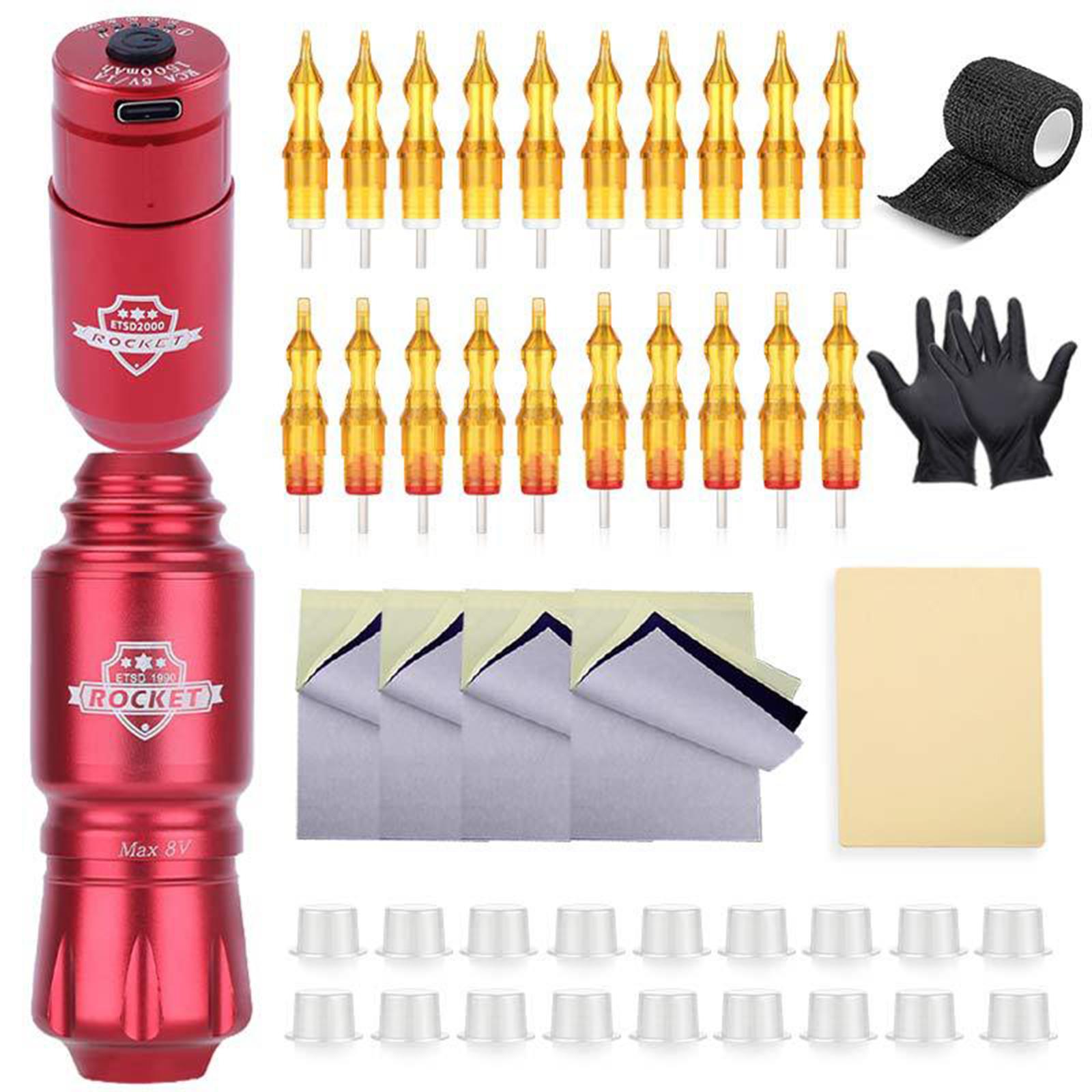 Комплект тату-машины с роторным двигателем, ручка для татуировки, источник питания для татуировки 5RM5RL, встроенный перенос иглы красный