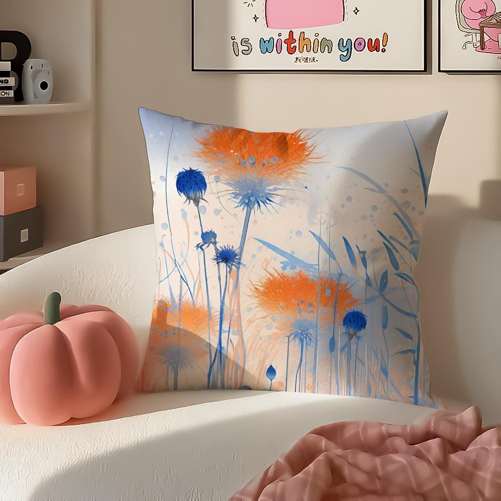 Delicate Floral Symbol CCornflower Cushion Cover Pillowcase Short Plush Invisible zipper Room Sofa Cushion Cover