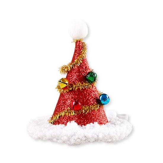 Pet Christmas Hat Xmas Tree Hat with Pompom And Bells Cats Glitter Santa Claus Hat with Adjustable Strap for Cats Dogs Holiday Parties Dress-up