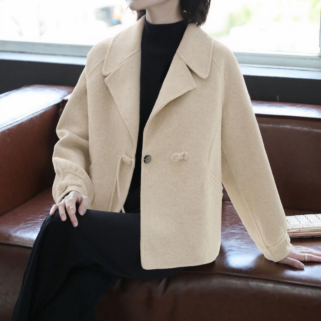 Spring & Autumn Wool Lapel Coat for Middle-aged Women