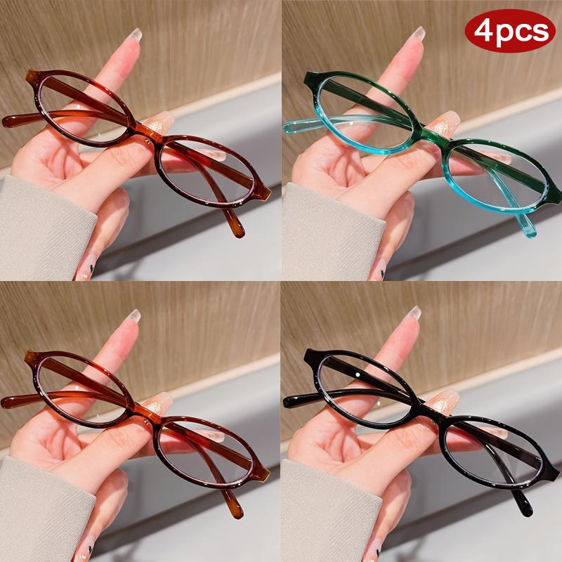 4pcs Small Oval Casual Glasses Frames Clear Lens Candy Color Glasses Cosplay Costume Decorative Eyewear Computer Spectacles