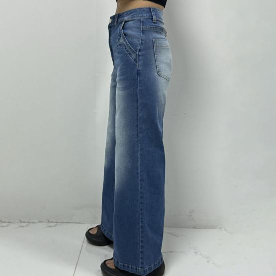 Women's Wide Leg Jeans High Waist Baggy Denim Washed Pants with Pockets Loose Boyfriends Jeans with Stitch Decor