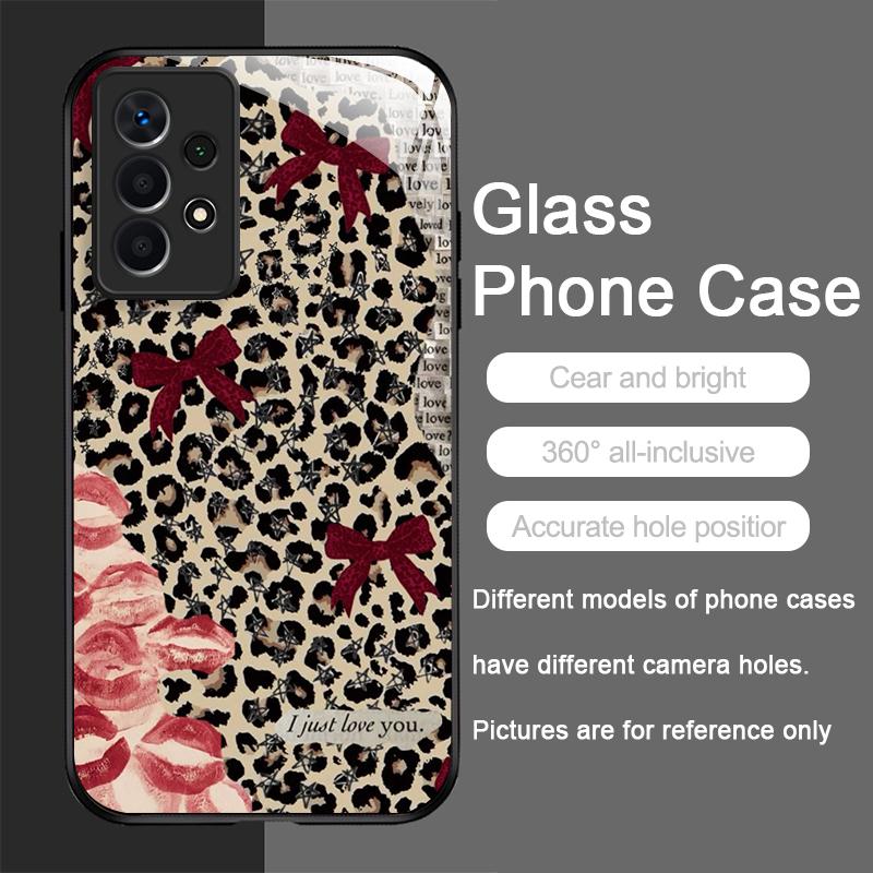 

Artistic Leopard Print Cherry Red Lips Tempered Glass Phone Case for Samsung Galaxy S25 Ultra S24 S23 Plus S22 S21 S20 FE Covers Galaxy S23