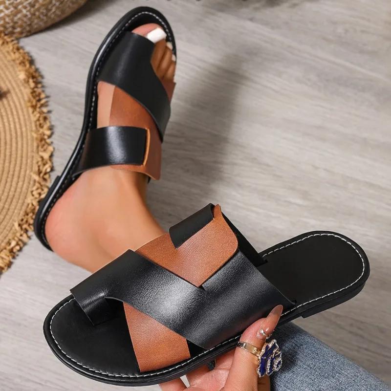 Plus Size  Shoes Female Thong Women's Slippers Outdoor Casual Sandals Women Round Toe Mixed Colors Flat with Open Toe Sandal