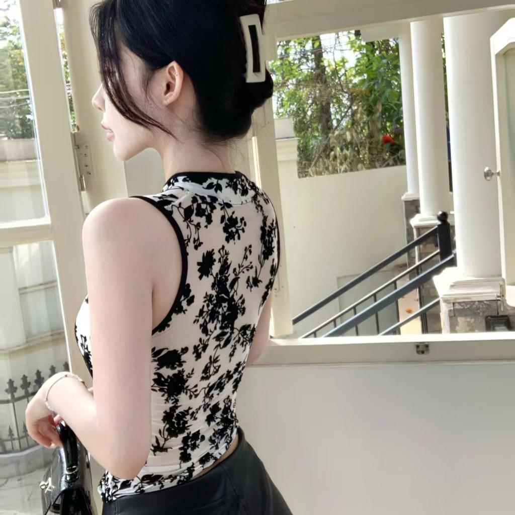 Summer New Chinese Lace Embroidered Hollow Stand-up Collar Neck Vest Women's Design Sense Slim and Thin Sleeveless Top