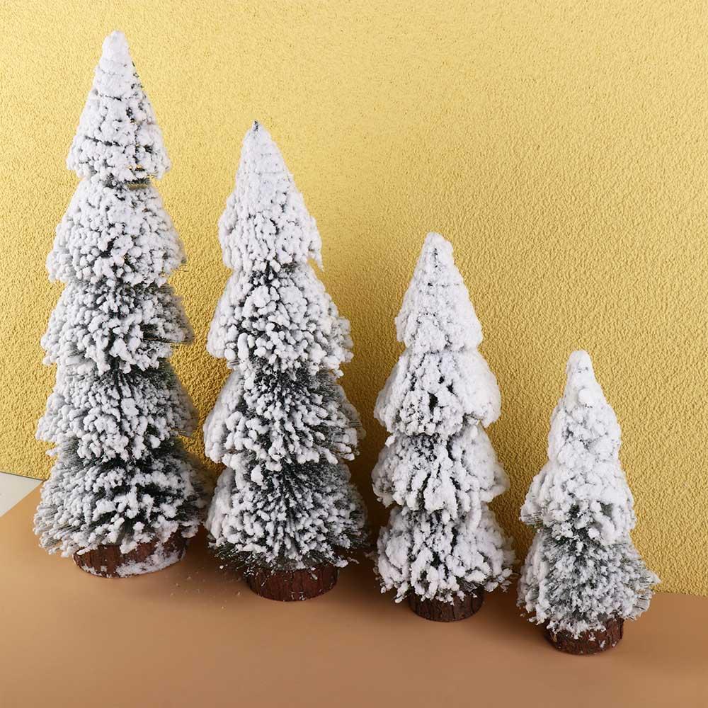 Tower Shaped Mini Snow Pine Tree Stable Mini Christmas Tree Creative Flocked Cedar Tree  Party
