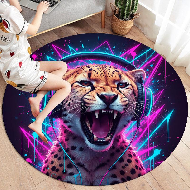 Animals Love Music Round Area Rug,Carpet Rug for Living Room Bedroom Sofa Playroom Decor,Non-slip Floor Mat