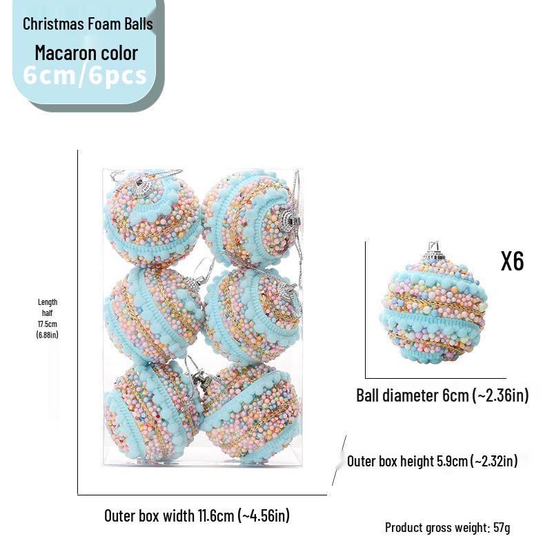 Macaron Colored Christmas Foam Ball Ornaments - 6cm Set