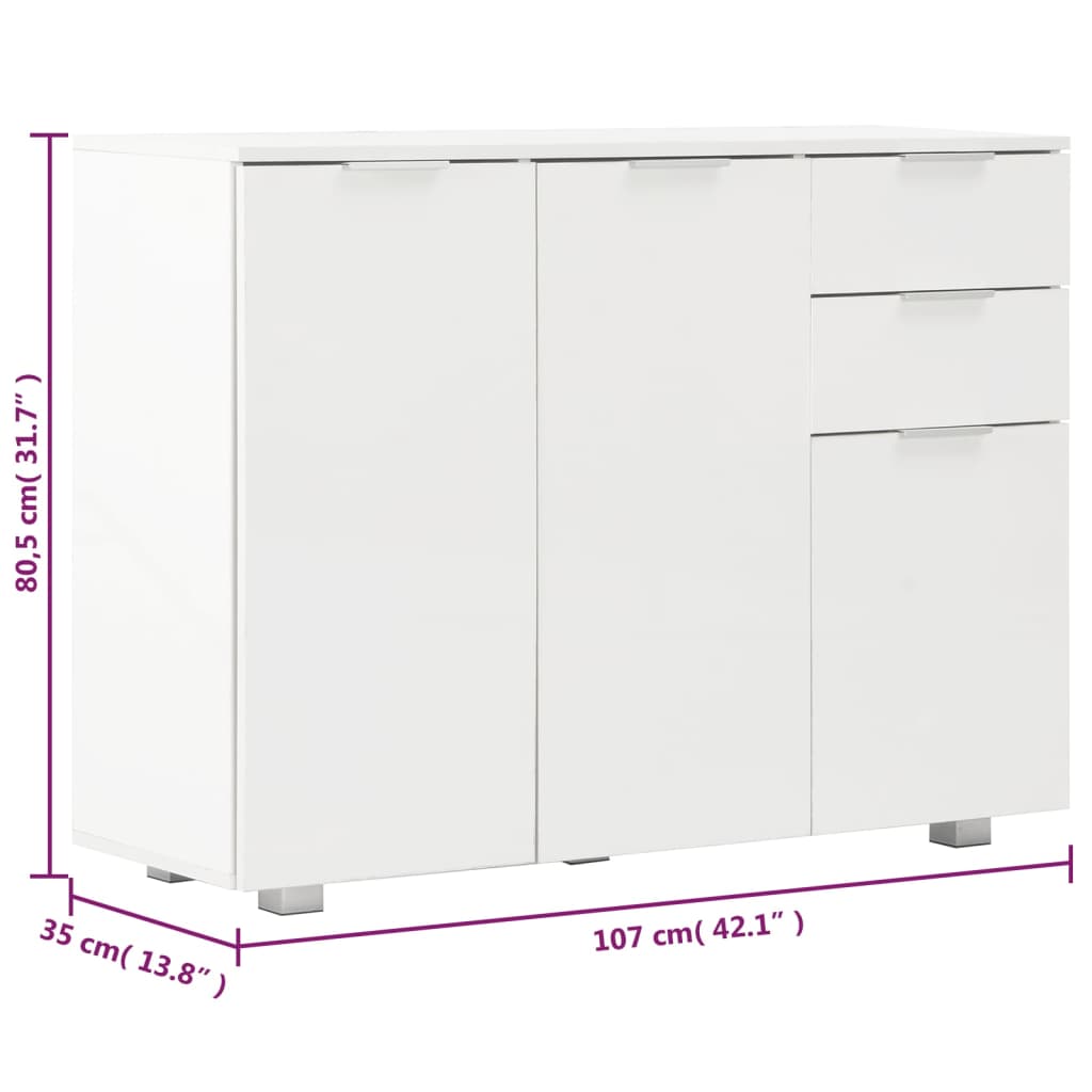 Sideboard High Gloss White 107 X 35 X 80.5 Cm