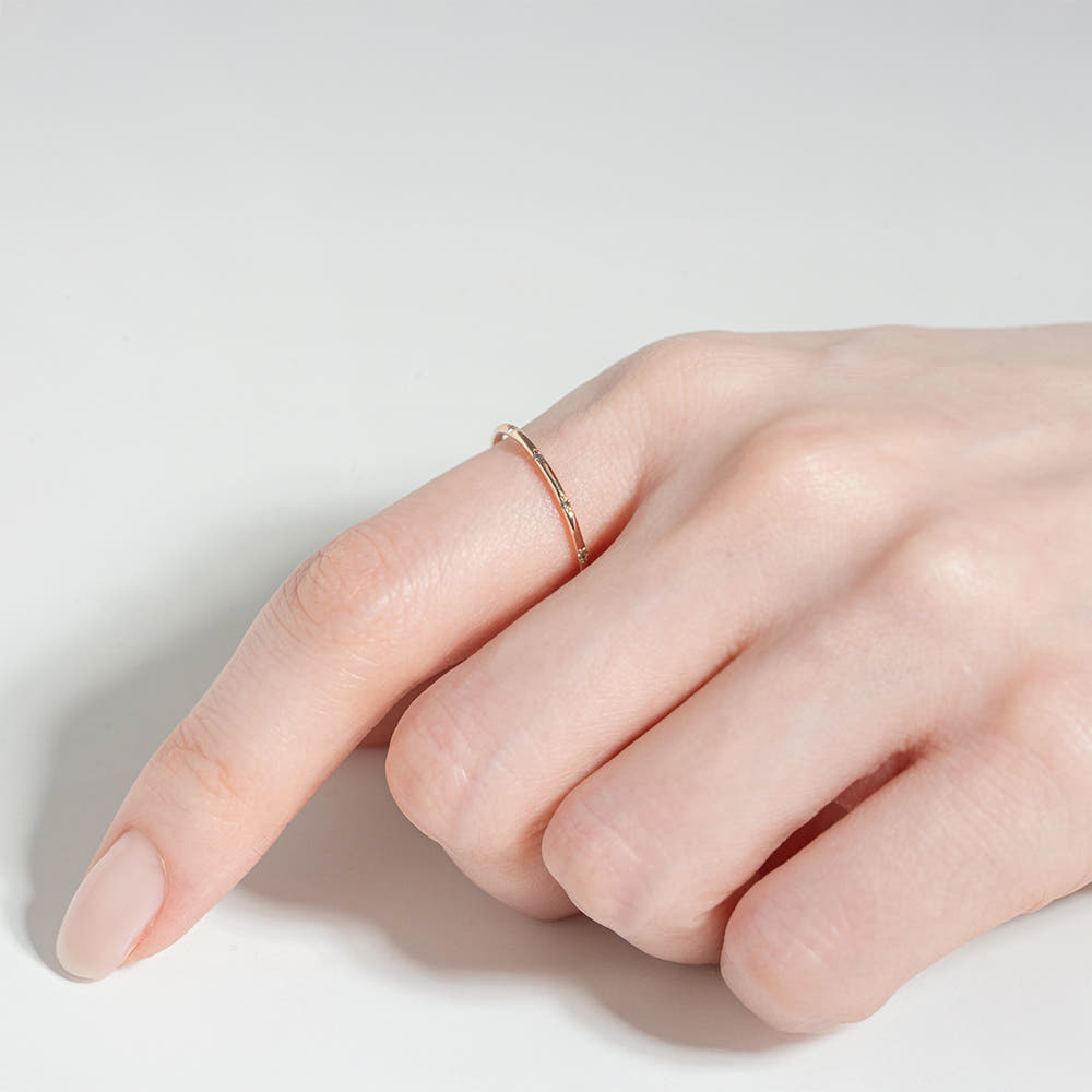 Solnsol 14K Simple Blue Diamond Pipe Ring Thin Ring