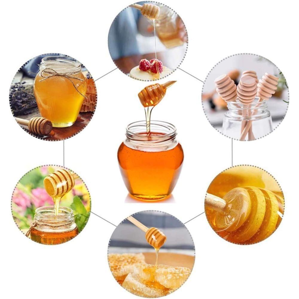 4 Stück Holz-Honigrührer, Honigschöpflöffel, Honigkamm, Honiglöffel, Sammeln, Dosieren, Nieseln von Marmelade