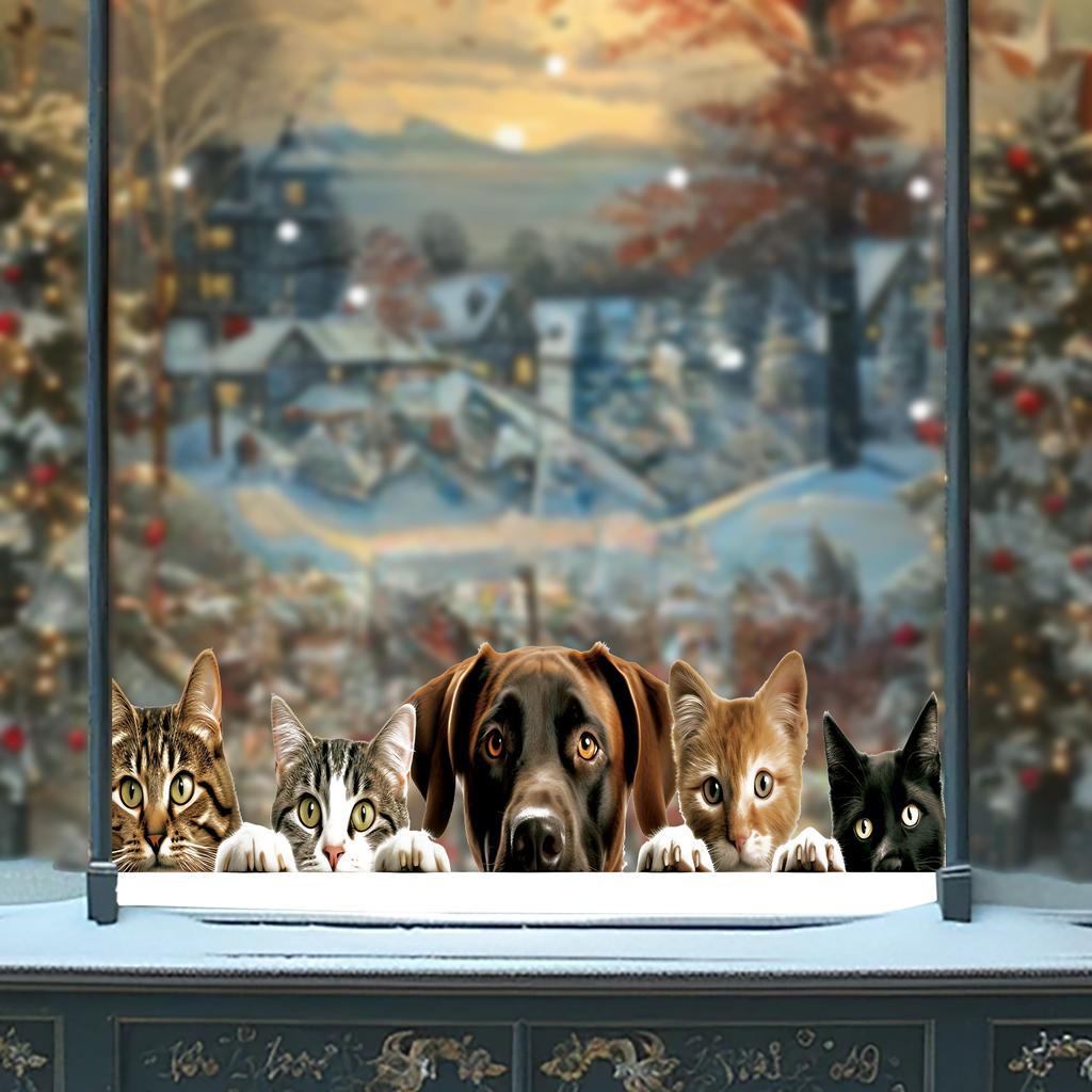 Cute Realistic Animal Peeking Window Stickers Creative Glass Decor Festival Decoration Home Shop Window Clings Adorable Animal Wall Stickers