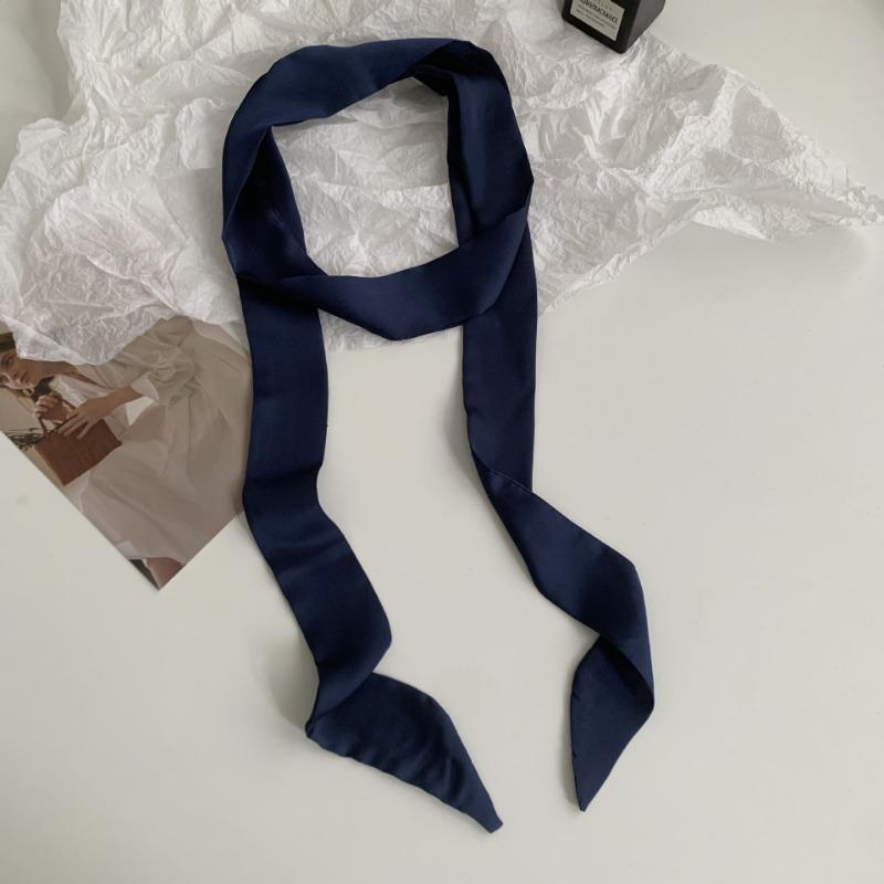 Long solid color silk scarf girl professional versatile thin narrow solid color small scarf streamer tied bag