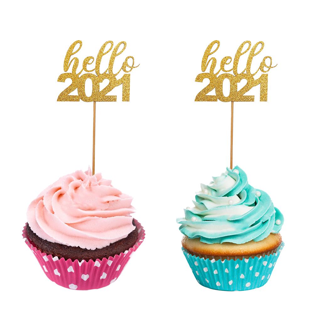 12Pcs Hello 2021 Cake Topper Birthday Cake Dessert DIY Party Decoration for Kids Women Men