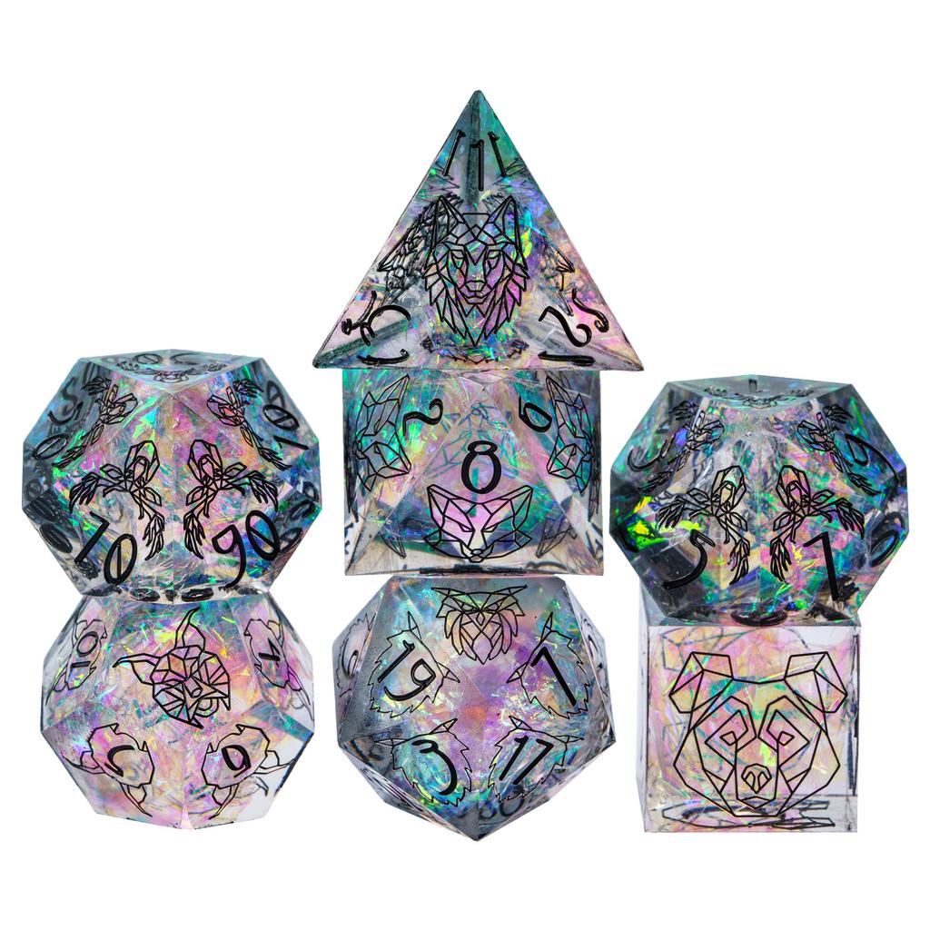 Cusdie Sharp Edges Dice DND Patterned D&D Dice Board Games 7 Handcrafted Polyhedral Dice Set for Role Playing Game Pathfinder