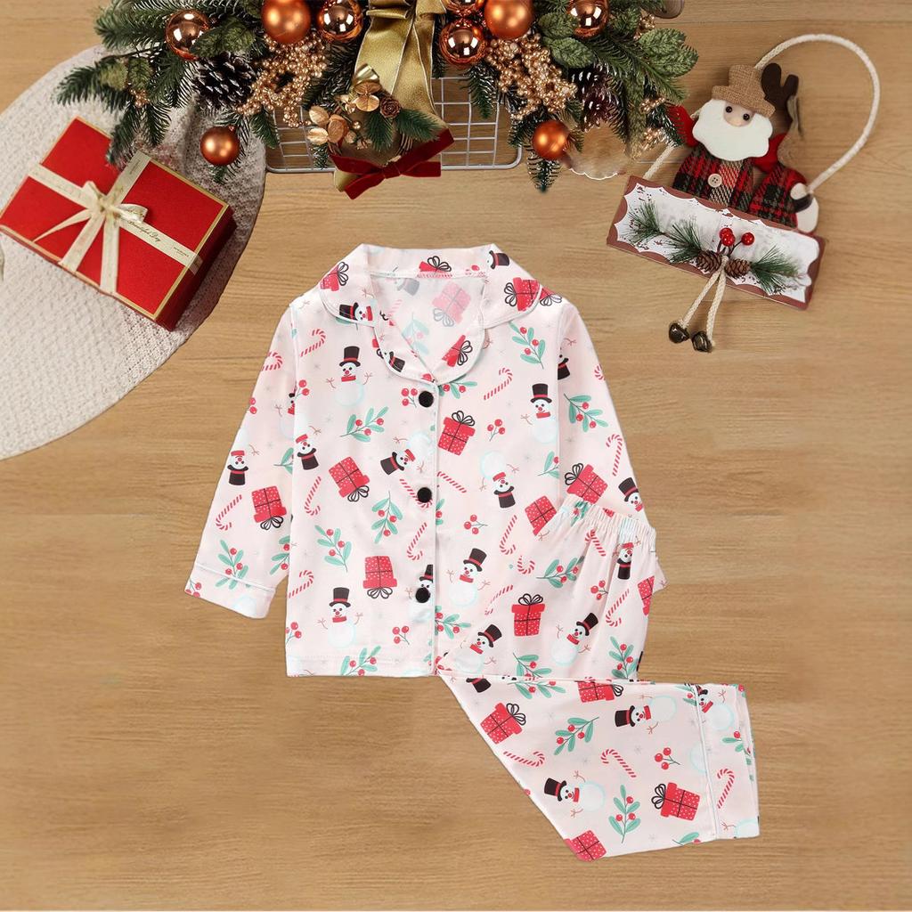 New Flame Retardant Christmas Cartoon Pattern Printed Home Clothes Children's Long-sleeved Trousers Pajamas Air-conditioned Clothes Set