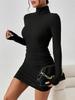 2024 Autumn Winter High Neck Ribbed Bodycon Short Dress for Women