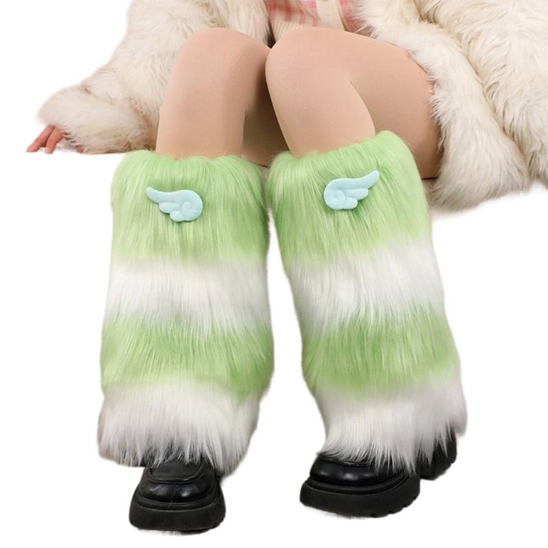 Anime Cute 3D Wing Boot Cover Women Girls Japanese Colorblock Plush Leg Warmer