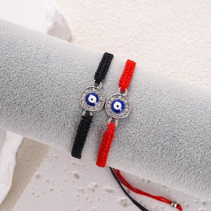 Hand-woven Red Rope Evil Eye Bracelet with Rhinestone Cross