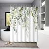 VIKAMA1 piece small fresh eucalyptus leaves digitally printed bathroom shower curtain set perforated strap hook easy to clean