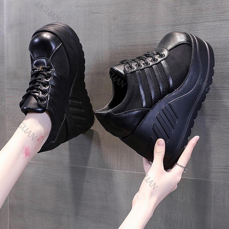 Fashion Women's Platform Shoes Punk Style Platform Women Pumps Black Fashion Wedges High Heels Ladies Shoes Large Size Lace Up Sneakers