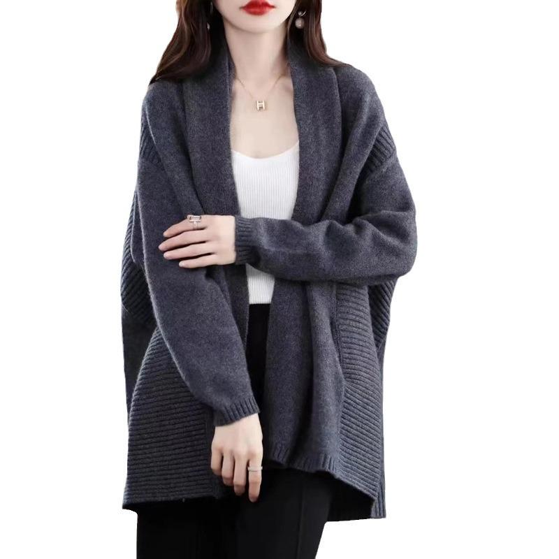 Women's 100% Pure Wool Knit Mid-Length Drop Shoulder Cardigan - Autumn/Winter Collection