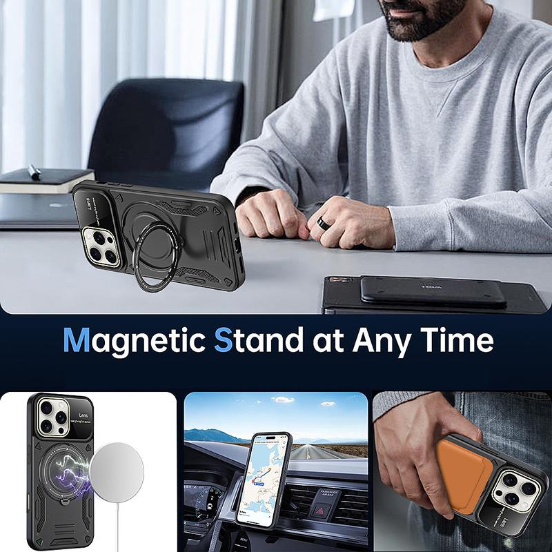 Pro iPhone 16 Luxusní magnetické pouzdra se stojánkem Pro iPhone 16 Pro Max Pancéřové Nárazuvzdorné Měkké Nárazníky Tvrdý Kryt proti pádu Capa 16 Plus