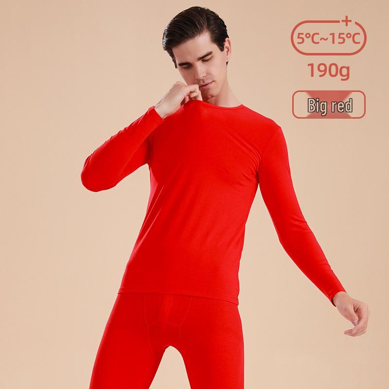 

Мужской и подростковый осенний комплект нижнего белья из чистого хлопка - Удобные, тонкие, теплые футболки и кальсоны для студентов 2XL (140-160 lbs) ярко-красный